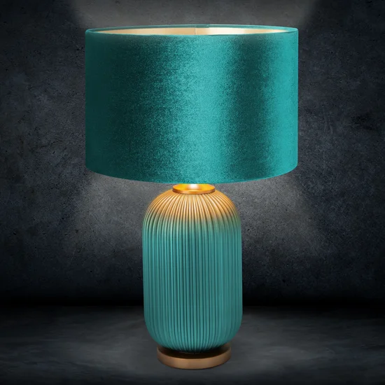 Lampa dekoracyjna LAILA z welwetowym abażurem - ∅ 41 x 65 cm - turkusowy