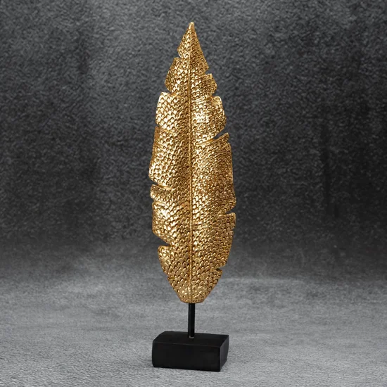 Liść figurka dekoracyjna złota - 8 x 5 x 30 cm - złoty