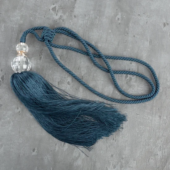 Dekoracyjny sznur IZA do upięć z chwostem z kryształem, styl glamour - 74 x 35 cm - ciemnoniebieski