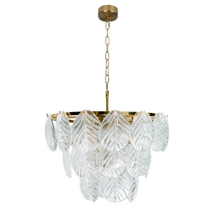 Lampa DAGI ze szklanymi zawieszkami w formie liści z przezroczystego szkła Lampa DAGI ze szklanymi zawieszkami w formie liści z przezroczystego szkła - ∅ 57 x 56 cm