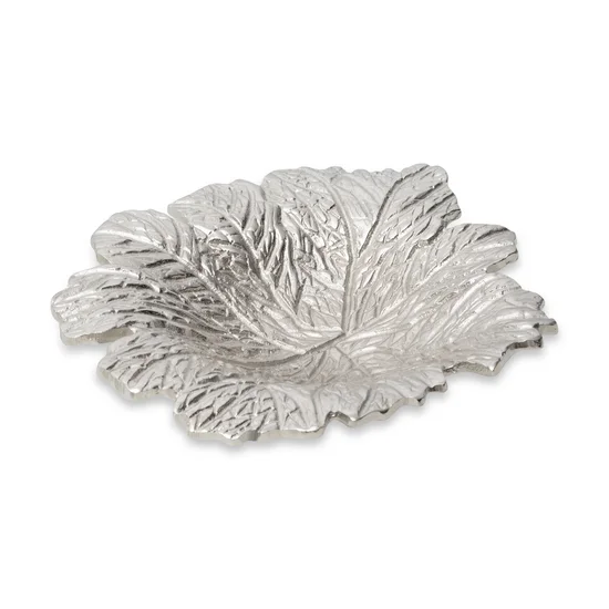 Metalowa misa SARA srebrna liść - 30 x 27 x 7 cm - srebrny