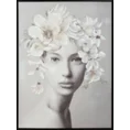 Obraz ROMANCE 1 portret kobiety w nakryciu głowy z kwiatów ręcznie malowany na płótnie w ramie - 60 x 80 cm - szary 1