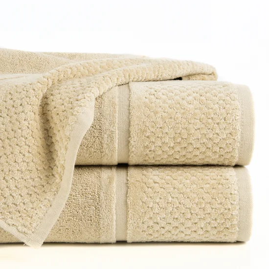 Ręcznik z welurową bordiurą o ryżowej fakturze - 50 x 90 cm - beżowy