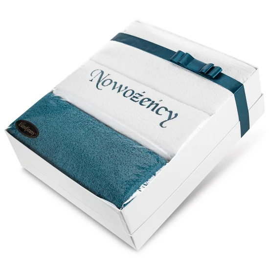 Zestaw prezentowy - 3 szt ręczników z haftem NOWOŻEŃCY, oryginalny prezent ślubny - 50 x 40 x 30 cm - biały