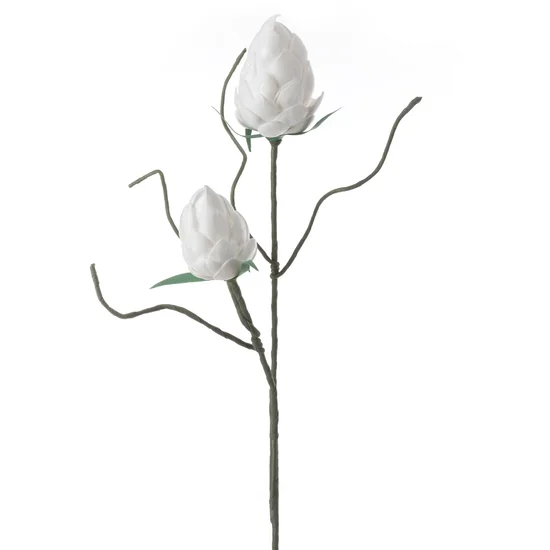 KARCZOCH DWUKWIATOWY - Sztuczny kwiat dekoracyjny z pianki foamirian - 93 cm - biały