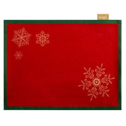 Komplet podkładek CHERRY 4 szt z welwetu z motywem śnieżynek 30 x 40 cm czerwony