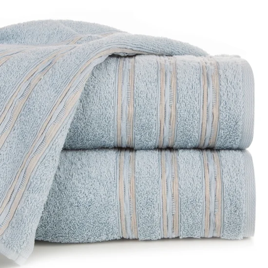 Ręcznik JONAS z bawełny z ozdobną żakardową bordiurą z marszczeniem - 50 x 90 cm - niebieski