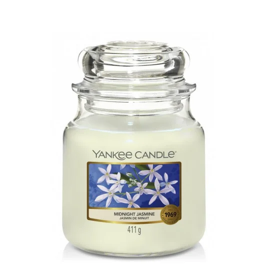 YANKEE CANDLE - Średnia świeca zapachowa w słoiku -  Midnight Jasmine - ∅ 11 x 13 cm - jasnokremowy