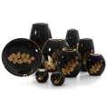 Wazon ceramiczny z nadrukiem ażurowej złotej gałązki - 14 x 7 x 16 cm - czarny 3