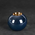 Świecznik ceramiczny AMORA 1 o lśniącej powierzchni ze złotym detalem, kulisty - ∅ 9 x 8 cm - granatowy 1