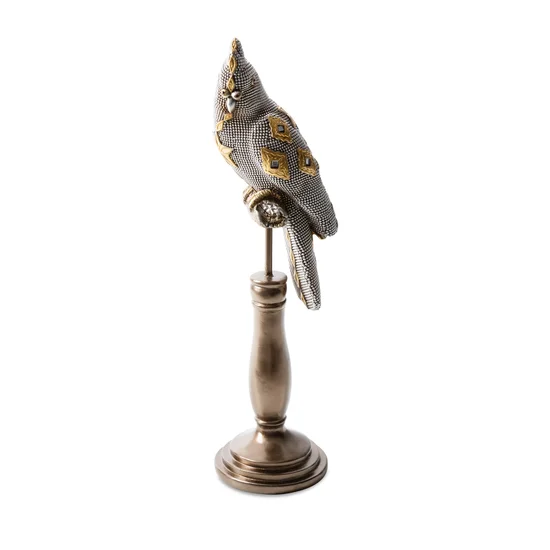 Papuga figurka ceramiczna srebrno-złota - 8 x 10 x 35 cm - srebrny