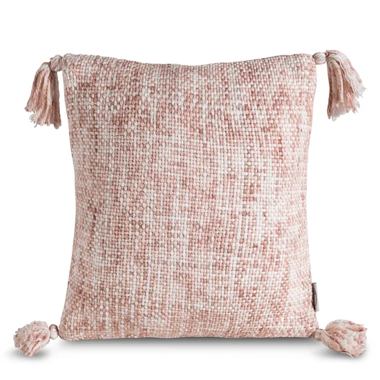 Poszewka GATI z tkaniny o wyraźnym grubym splocie z chwostami na rogach - 40 x 40 cm - różowy