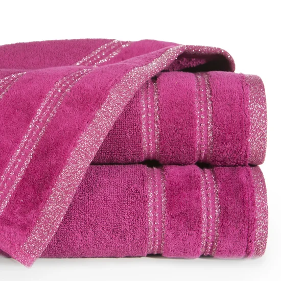 Ręcznik z welurową bordiurą przetykaną błyszczącą nicią - 30 x 50 cm - amarantowy