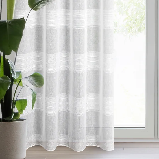 Firana gotowa AGATA zdobiona szenilowymi pasami - 140 x 250 cm - biały