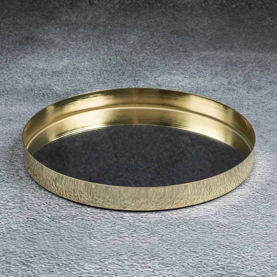 Okrągła taca dekoracyjna SANY z lustrzanym blatem i obrzeżem z metalu, złota - ∅ 20 x 3 cm - złoty