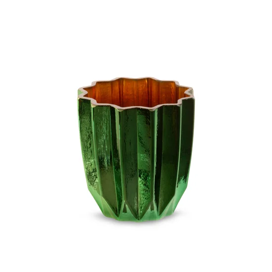 Świecznik NEGRA ze szkła artystycznego zielono-miedziany - ∅ 10 x 10 cm - zielony