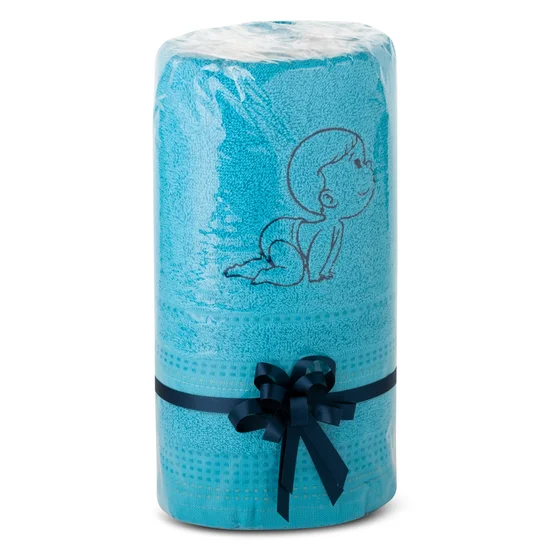 Zestaw upominkowy dla dzieci - ręcznik z haftem na prezent - 17 x 30 x 12 cm - niebieski