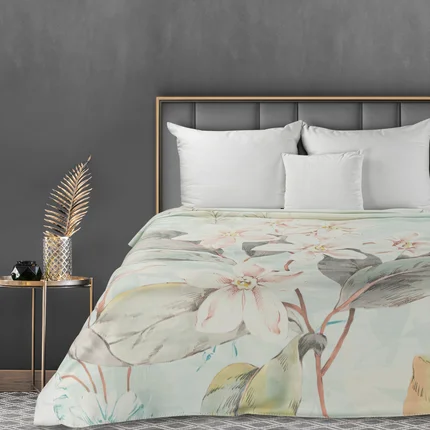 EUROFIRANY PREMIUM Koc ARLETA bawełniano-akrylowy z nadrukiem pastelowych kwiatów EUROFIRANY PREMIUM Koc ARLETA bawełniano-akrylowy z nadrukiem pastelowych kwiatów - 150 x 200 cm