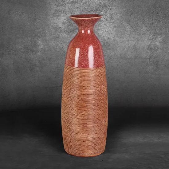Dwukolorowy wazon ELDA z glinki ceramicznej - 18 x 17 x 51 cm - czerwony