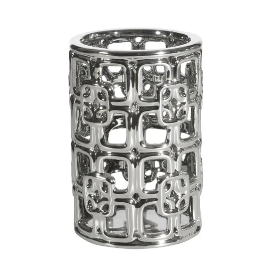 Ceramiczny wazon  dekoracyjny o ażurowym wzorze - ∅ 10 x 15 cm - srebrny
