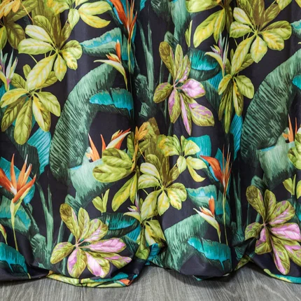 DESIGN 91 Zasłona LIVY welwetowa z nadrukiem liści i kwiatów DESIGN 91 Zasłona LIVY welwetowa z nadrukiem liści i kwiatów - 140 x 250 cm