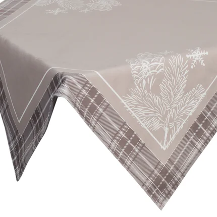Obrus welwetowy HOLLY z motywem świątecznym i ozdobną kantą w kratę Obrus welwetowy HOLLY z motywem świątecznym i ozdobną kantą w kratę - 85 x 85 cm