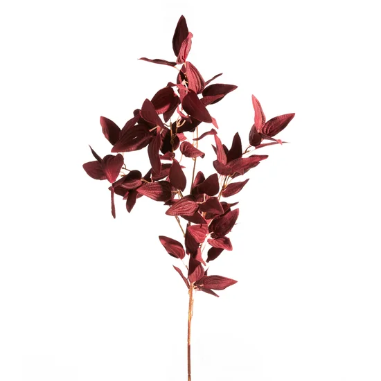 Gałązka o ozdobnych bordowych liściach, kwiat sztuczny dekoracyjny - 90 cm - bordowy