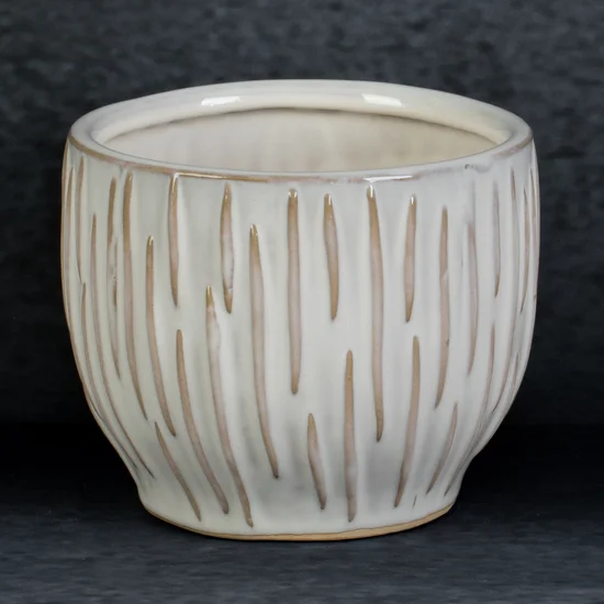 Osłonka ceramiczna na donicę ABA z nieregularnym wzorem - ∅ 13 x 11 cm - kremowy