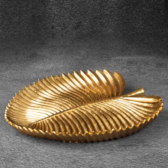 Patera dekoracyjna lśniąca złota liść egzotyczny - 28 x 28 x 3 cm - złoty