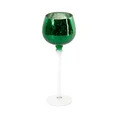 Świecznik szklany VERRE na wysmukłej nóżce z zielonym kielichem - ∅ 9 x 25 cm - biały 1
