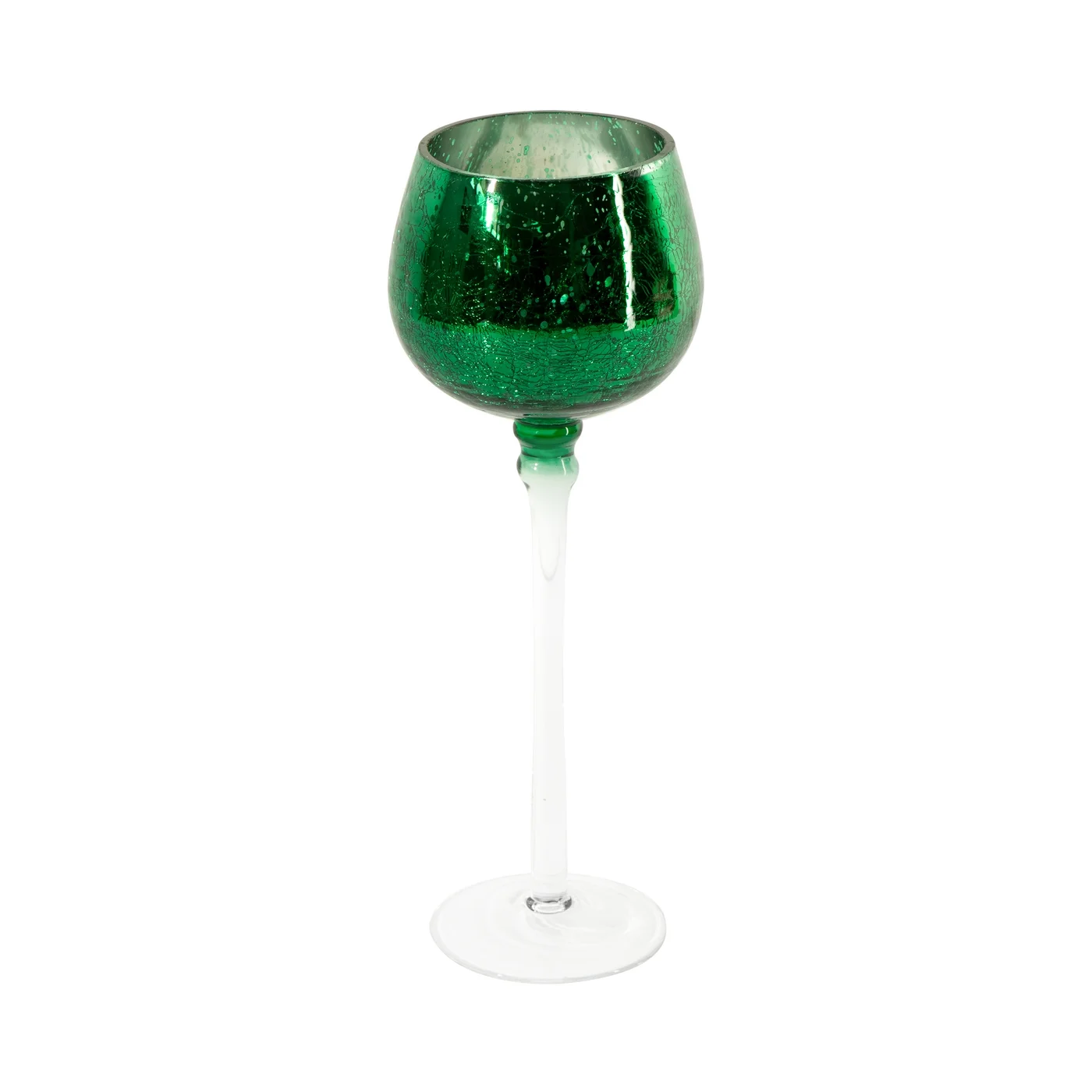 Świecznik szklany VERRE na wysmukłej nóżce z zielonym kielichem