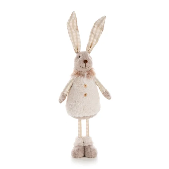 Figurka wielkanocna stojącego zajączka w futrzanym sweterku - 16 x 11 x 52 cm - beżowy