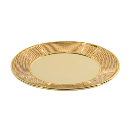 Złota patera ceramiczna dekorowana lusterkami w stylu glamour Złota patera ceramiczna dekorowana lusterkami w stylu glamour - ∅ 30 x 2 cm