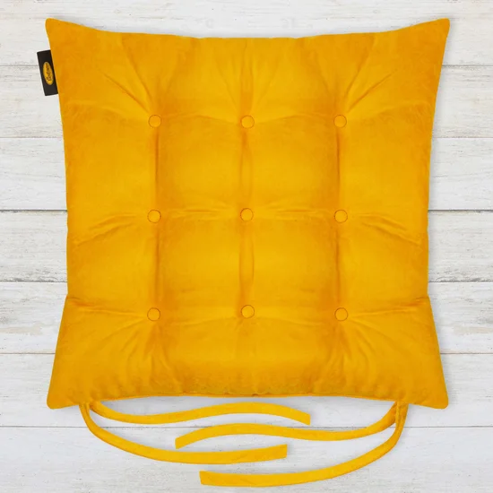 ADORE dwustronna welurowa poduszka siedziskowa na krzesło z dziewięcioma pikowaniami, gramatura 195 g/m2 - 40 x 40 x 6 cm - musztardowy