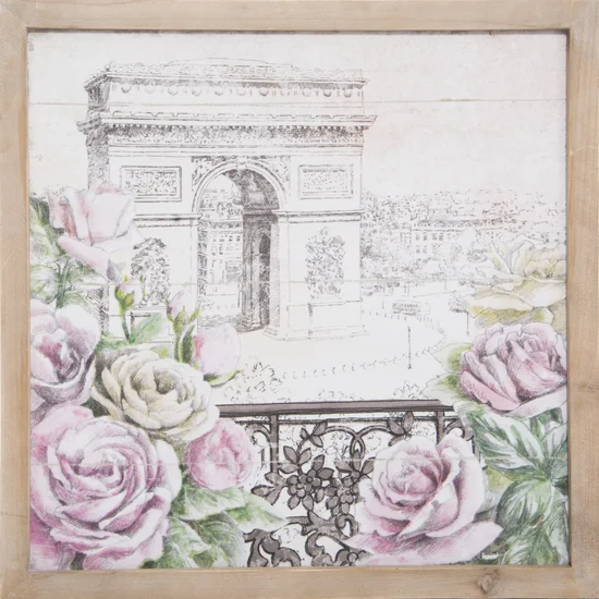 OBRAZ MERCY  z motywem paryskim w stylu retro - 43 x 43 x 4 cm - różowy/beżowy