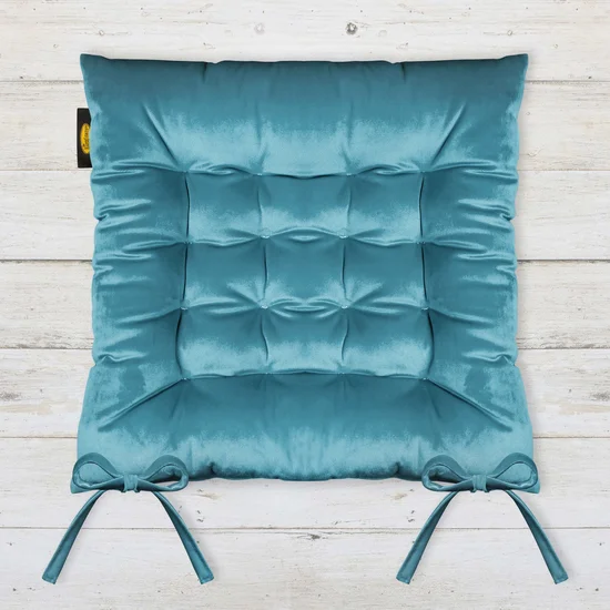 Dwustronna welwetowa poduszka siedziskowa na krzesło z szesnastoma pikowaniami, gramatura 260 g/m2 - 40 x 40 x 6 cm - ciemnoturkusowy