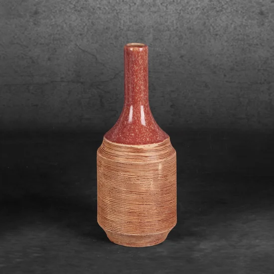 Dwukolorowy wazon ELDA z glinki ceramicznej - ∅ 12 x 29 cm - czerwony