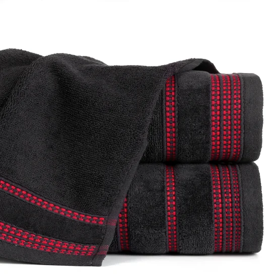 Ręcznik AMANDA z ozdobną bordiurą w pasy - 30 x 50 cm - czarny