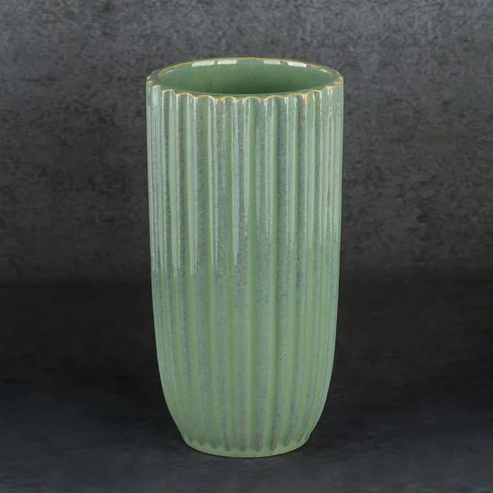 Wazon ceramiczny na donicę ARINA ze żłobieniami - ∅ 13 x 25 cm - zielony