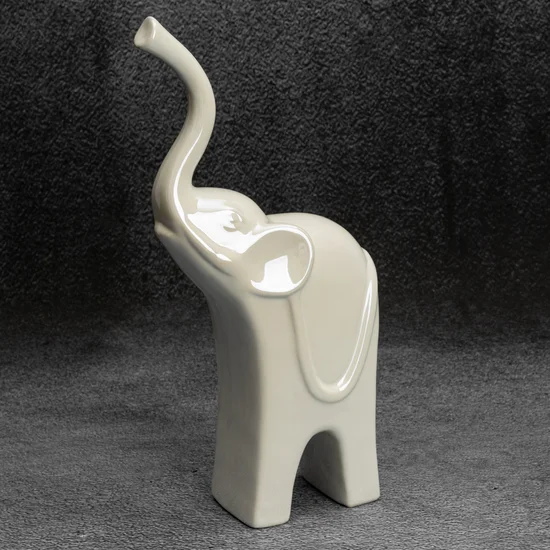 Słoń - figurka ceramiczna SIMONA z perłowym połyskiem - 17 x 9 x 34 cm - perłowy