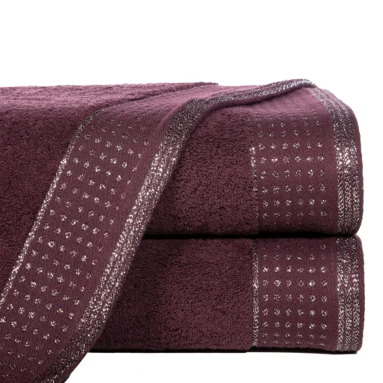 Ręcznik z bordiurą podkreśloną groszkami z błyszczącą lureksową nicią - 70 x 140 cm - bordowy