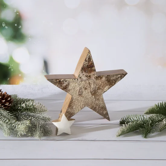 Figurka świąteczna Gwiazda z efektem kory - 15 x 4 x 15 cm - brązowy
