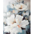 Obraz FLOWERY 4 ręcznie malowany na płótnie kwiat podkreślony złotymi akcentami - 80 x 100 cm - niebieski 1