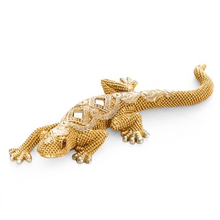Jaszczurka - figurka dekoracyjna GATOS o drobnym strukturalnym wzorze 20 x 8 x 3 cm złoty
