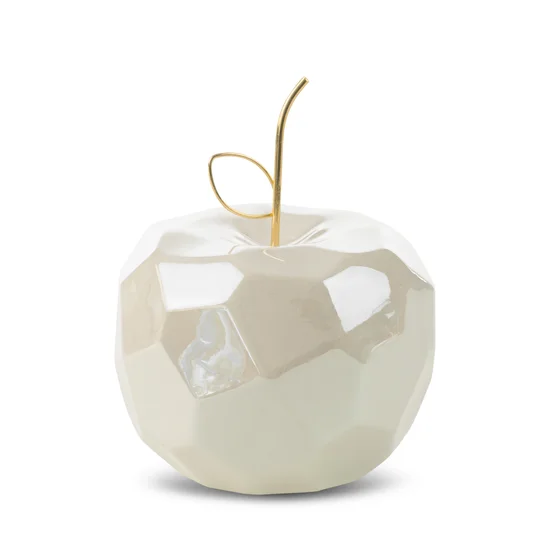 Figurka ceramiczna APEL - jabłko o geometrycznych kształtach - 13 x 13 x 10 cm - kremowy