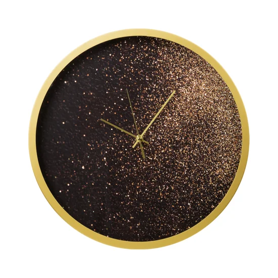 Dekoracyjny zegar ścienny w stylu nowoczesnym zdobiony złotym brokatem - 60 x 5 x 60 cm - czarny