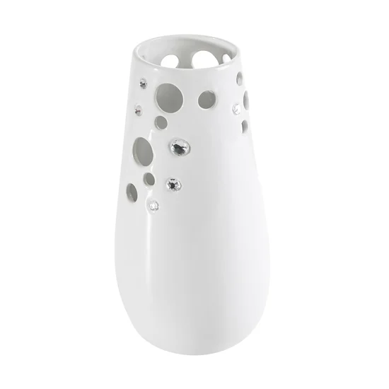 Ażurowy wazon ceramiczny ALGO zdobiony kryształkami - ∅ 15 x 29 cm - biały