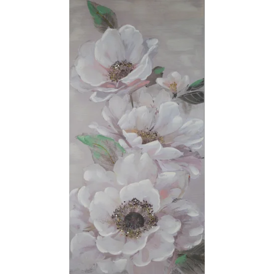 Obraz FLOWERY  ręcznie malowany na płótnie kwiat podkreślony lśniącymi akcentami - 60 x 120 cm - beżowy