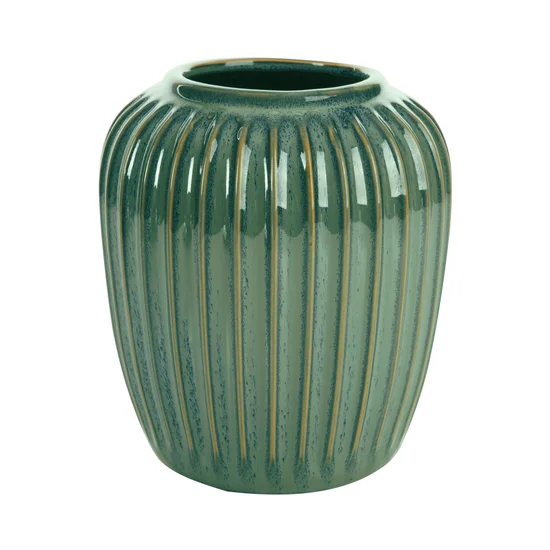 Porcelanowy wazon ISLA ze żłobieniami - 18 x 18 x 21 cm - turkusowy