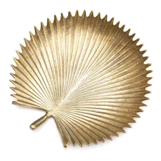 Metalowa patera dekoracyjna KAREN 6  złota liść egzotyczny - 28 x 28 x 4 cm - złoty